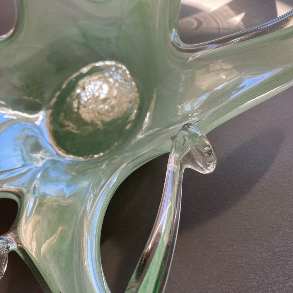 Vintage LAVORAZIONE Murano Art Glass Bowl Aqua green Made In Italy.. - Picture 5 of 7